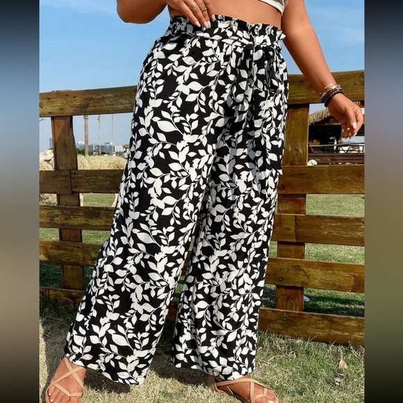 Boho Plus Size High Waist Floral Print Wide Leg Palazzo Pants - Picture 5 of 6